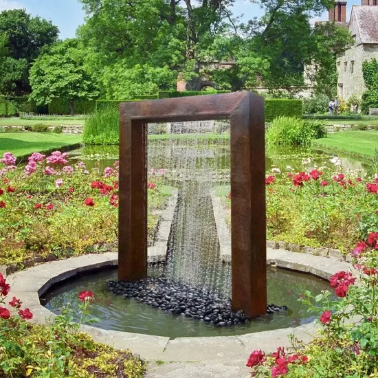 Metallständer, Brunnen, Wasserfall, Gartenornamente, Cortenstahl-Regenvorhang